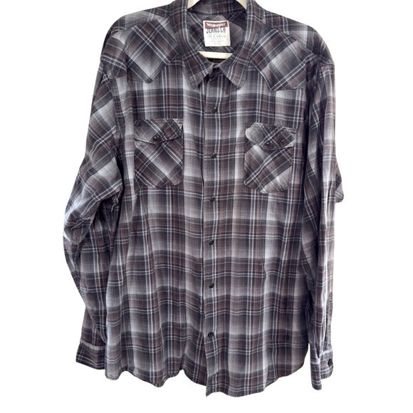 Wrangler Jeans Co Snap Front Men Size 3XL Gray Plaid Long Sleeve western shirt - Picture 3 of 8